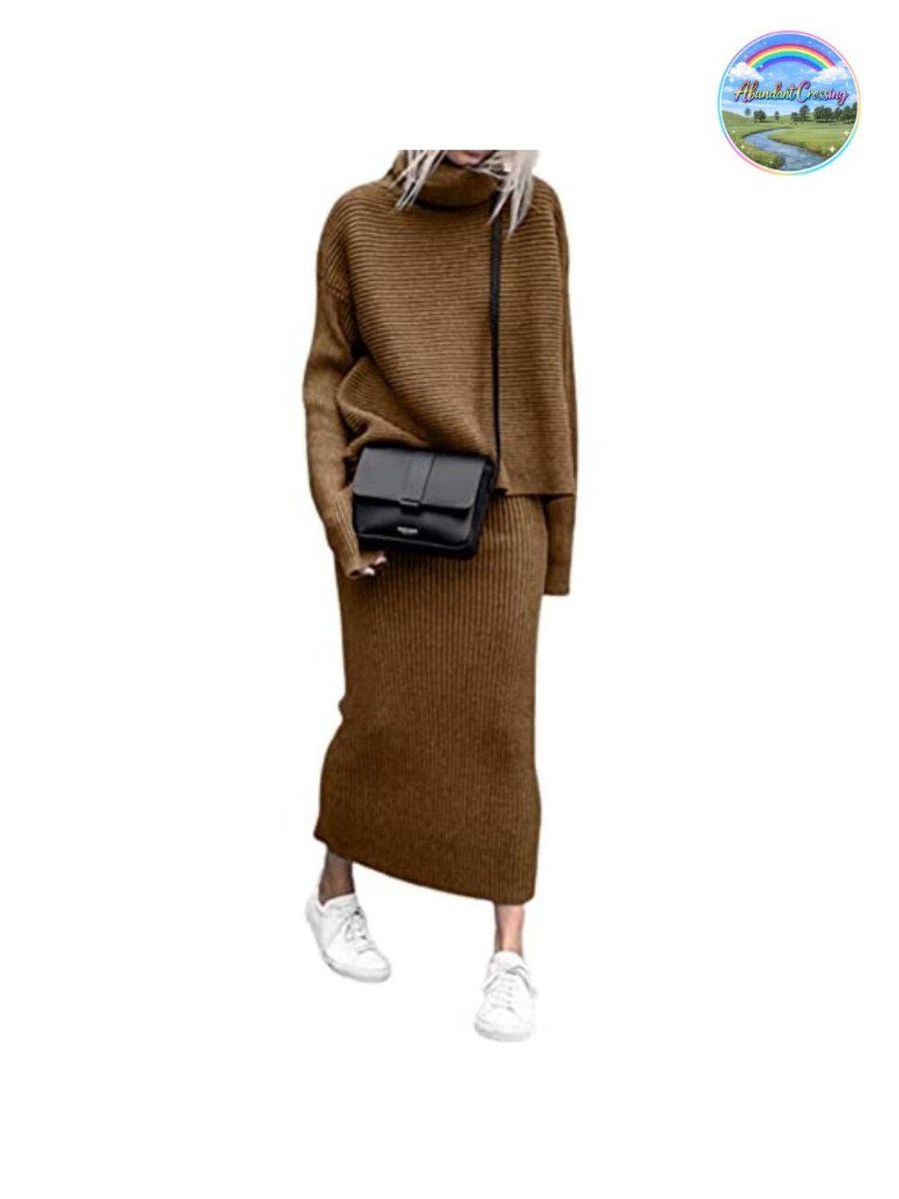 Women's Turtleneck 2 Piece Outfit Ribbed Knit Sweater Midi Pencil Skirt Set